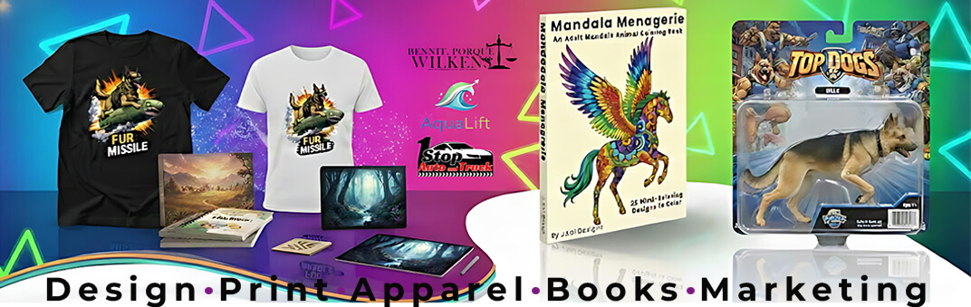 Portfolio of graphic design, signs, apparel, and book covers by J.Kol Designs in Rochester NY.