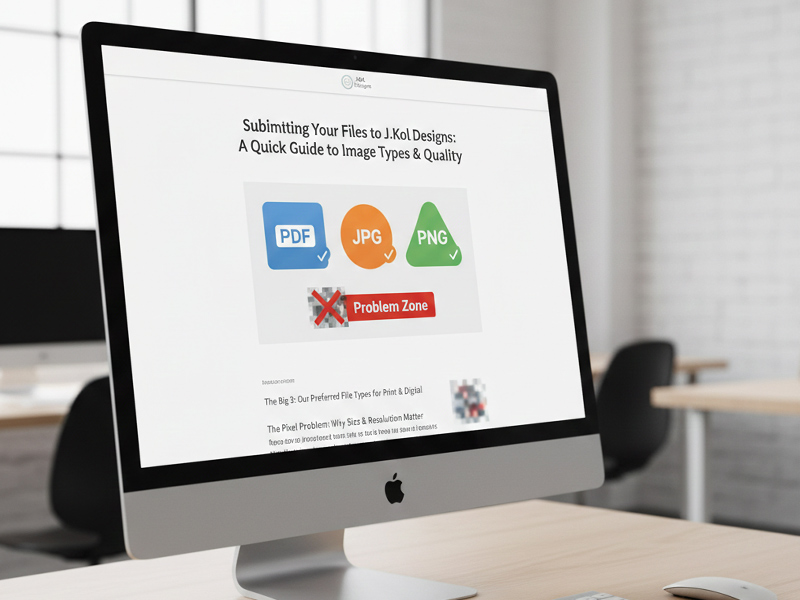 Guide to high-quality print file types PDF, JPG and PNG for custom graphic design and signs at J.Kol Designs