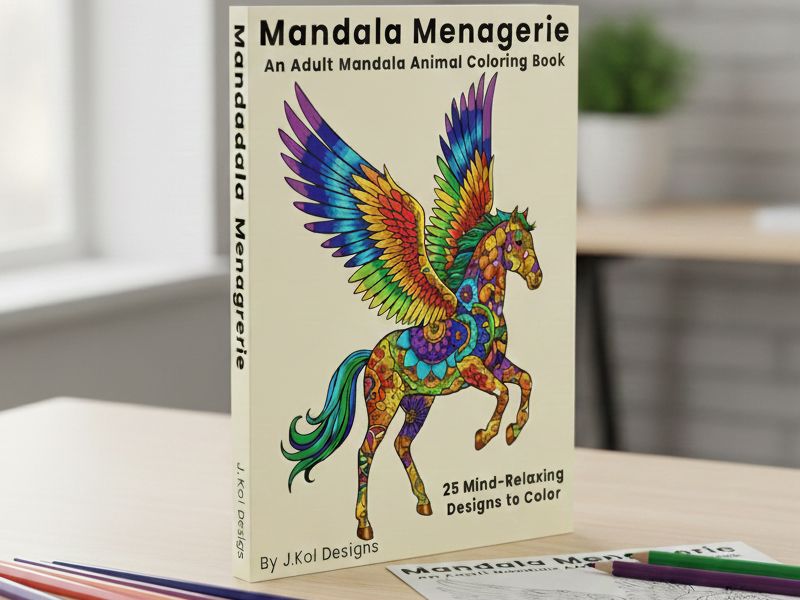 Mandala Menagerie adult animal coloring book designed by J.Kol Designs Marketing and Brand Strategy Rochester NY