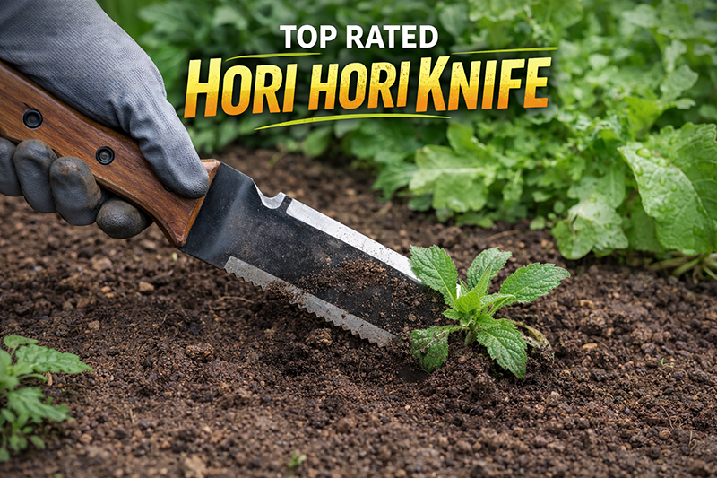 the hori hori multi use gardening tool that pulls weeds, cuts and digs.